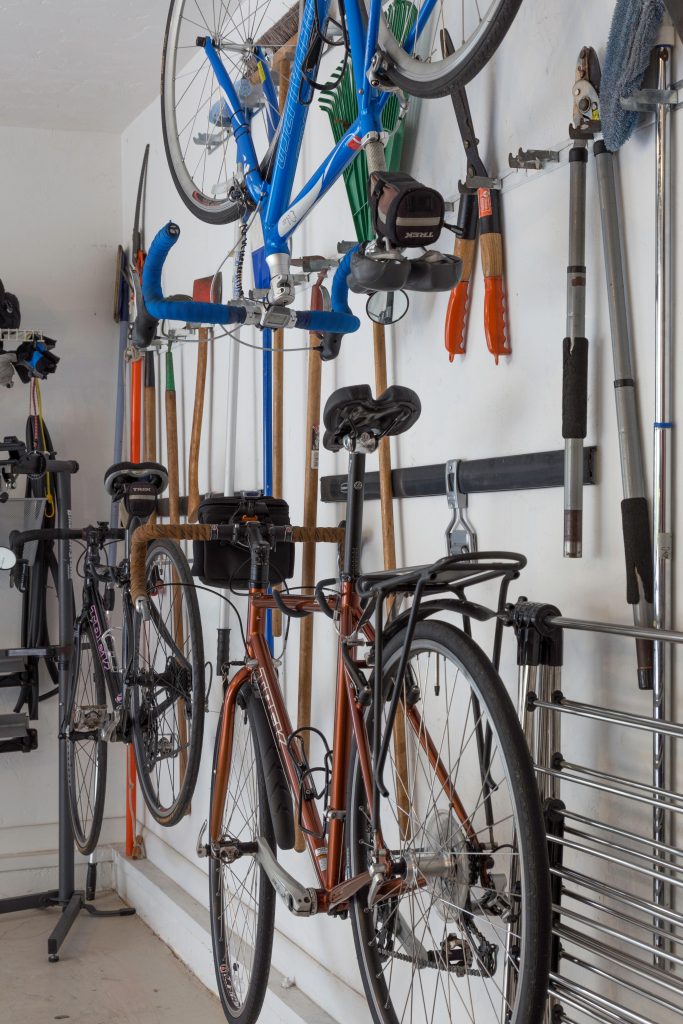 bikes stored in a residential garage.