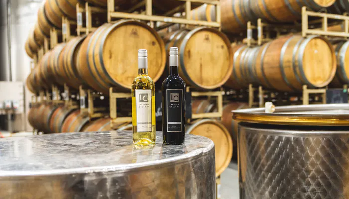 Bottles of Niagara wine in a cellar