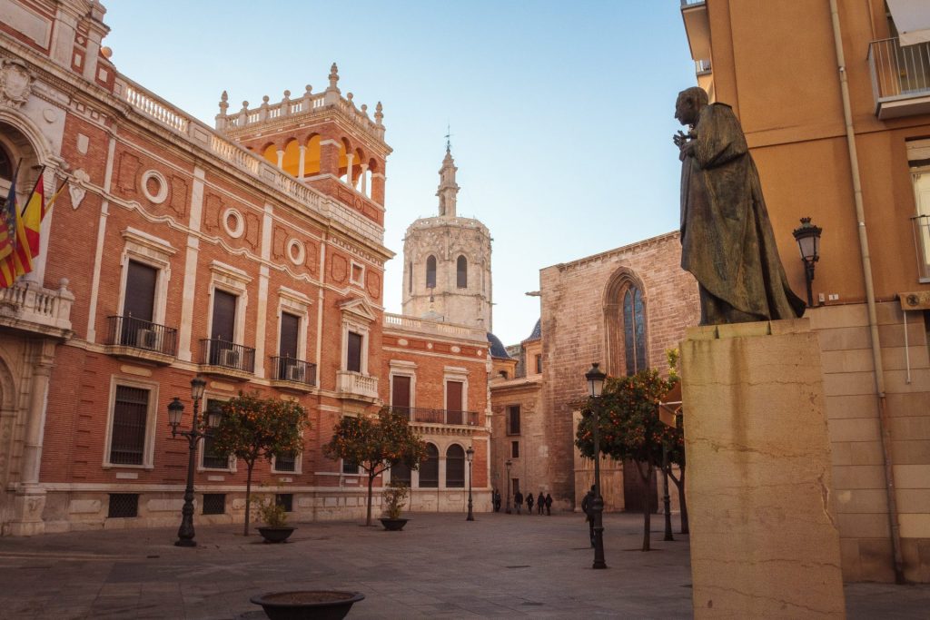 Views of the buildings at sunset in Valencia, Spain