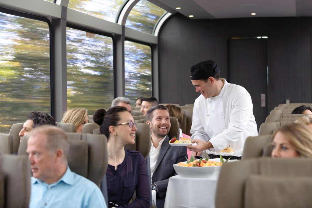 meal service aboard Rocky Mountaineer