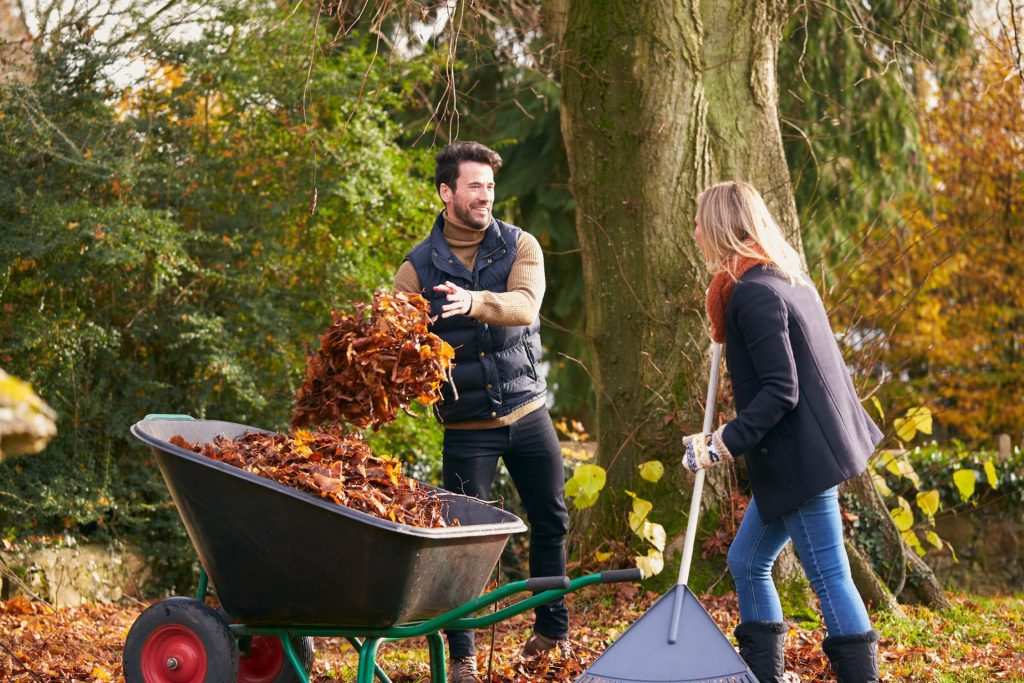 couple fall gardening