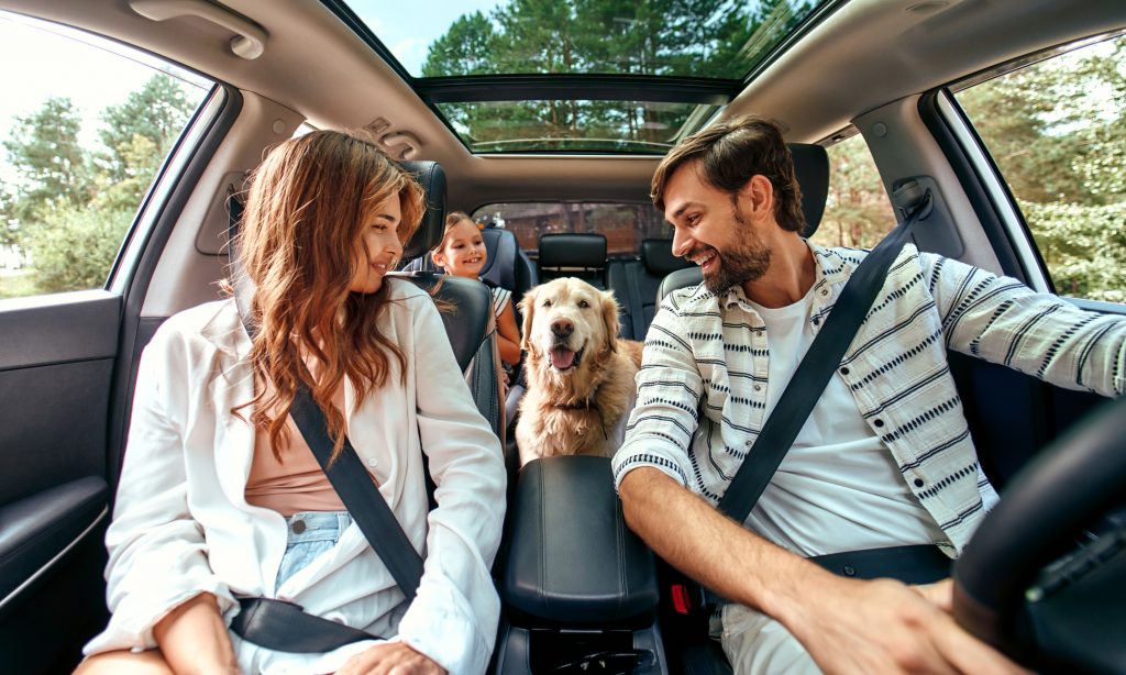 family going on a road trip with their dog