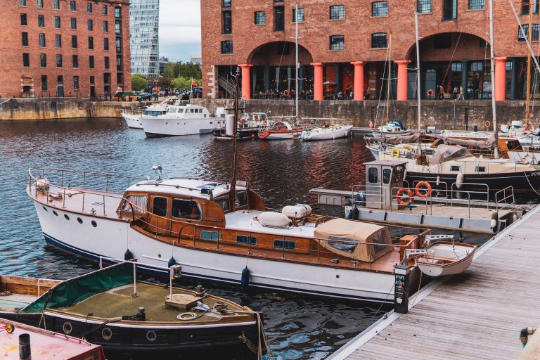 Boats along the docks of Liverpool