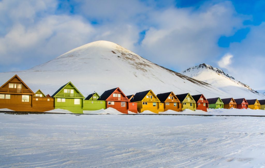 Colorful houses in the Longyearbyen settlement on the island of Spitsbergen, Svalbard, Norway