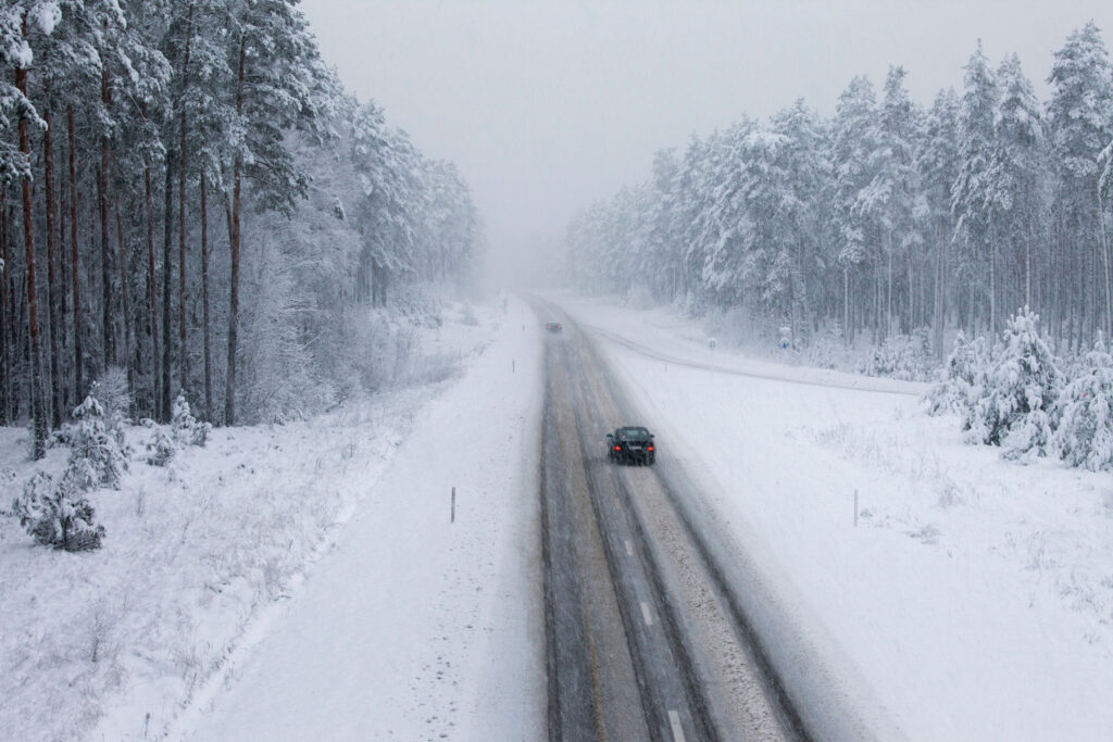 car driving on winter road