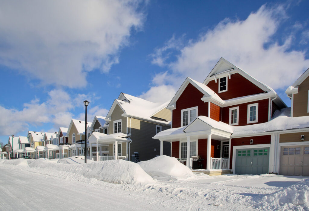 A general view of a street which has been cleared after a heavy snowfall