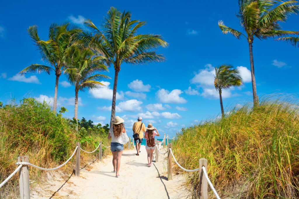 family going to beach