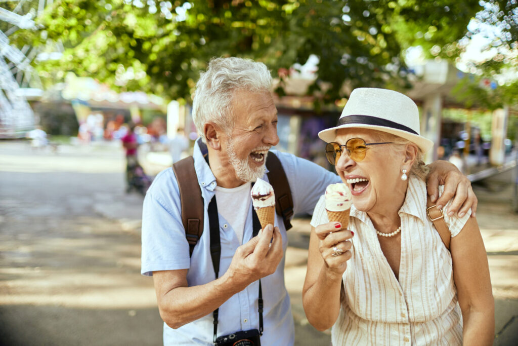 Close up of a senior couple exploring the city