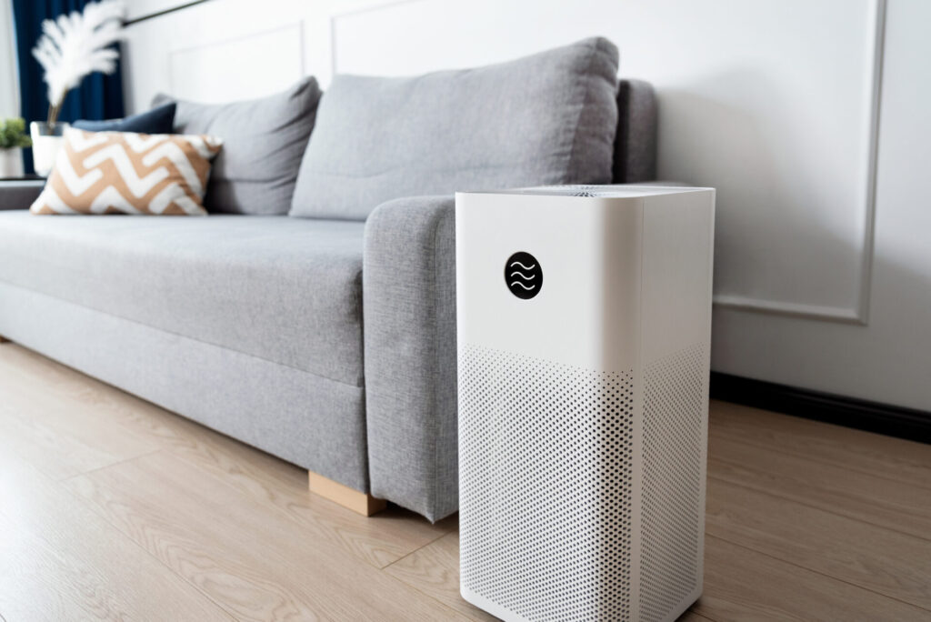 Air purifier in living room, dust protection