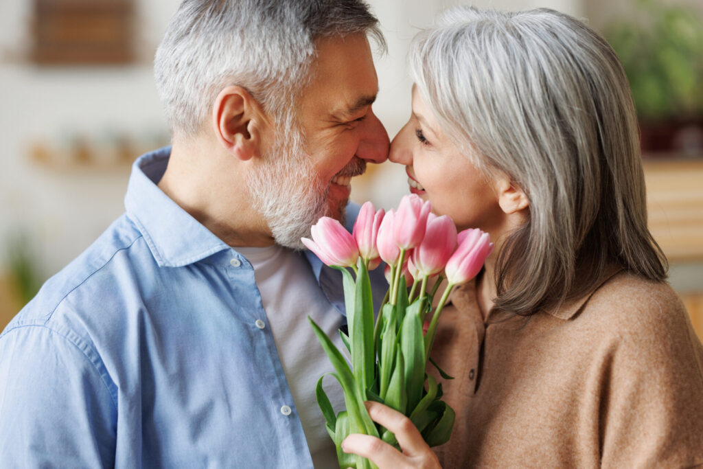 couple holding tulips