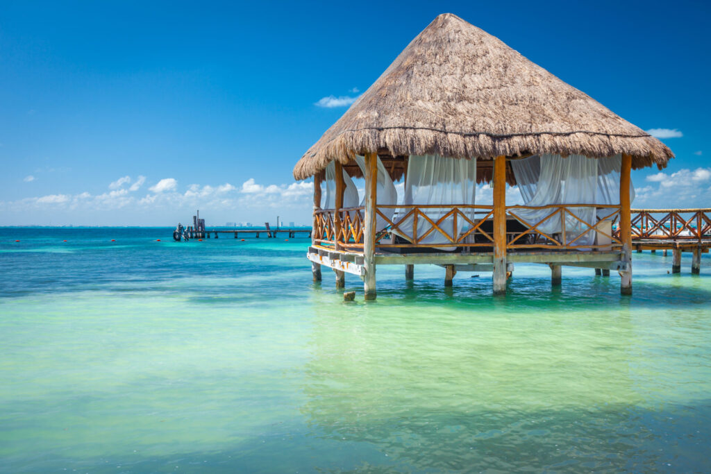 Relaxing Palapa in Caribbean sea - Isla Mujeres, Cancun -Mexico