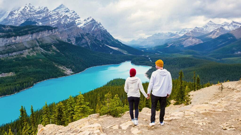 Lake Peyto in Banff National Park, Canada. Mountain Lake as a fox head is popular among tourist in Canada