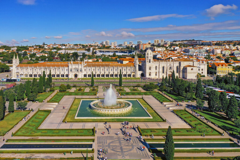 Aerial view of Jerónimos Monastery in Belem Lisbon