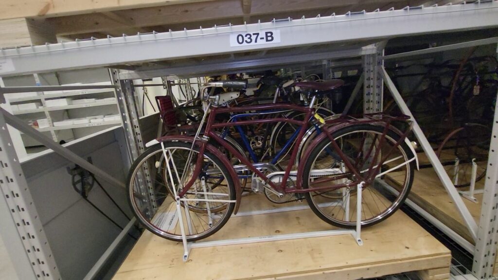 a 19th century safety bike in museum storage