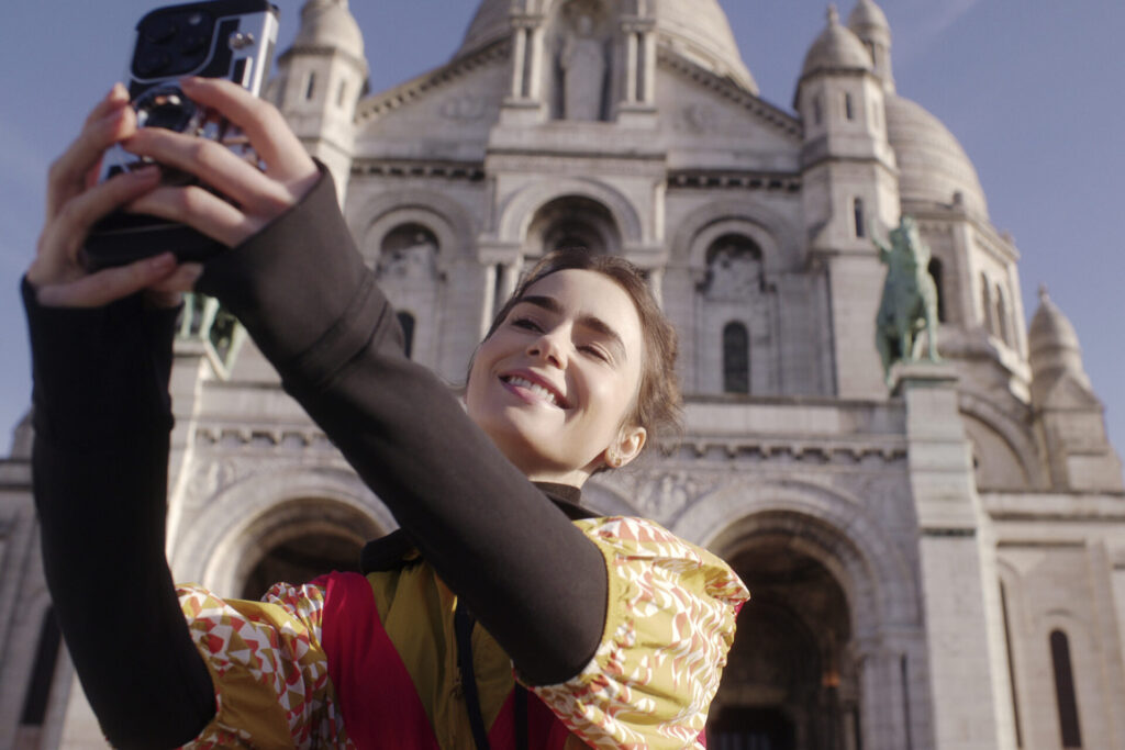 Emily in Paris. Lily Collins as Emily in episode 409 of Emily in Paris.