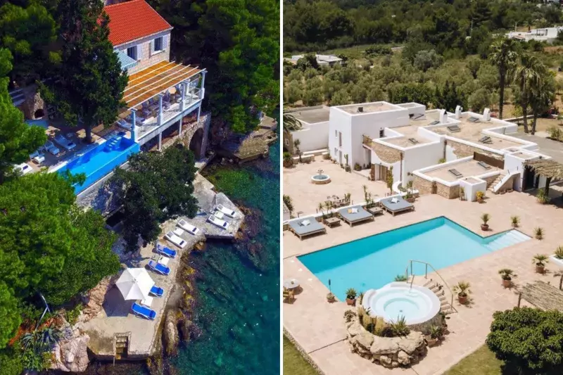 a collage of the can nora villa in Ibiza, spain and villa maya